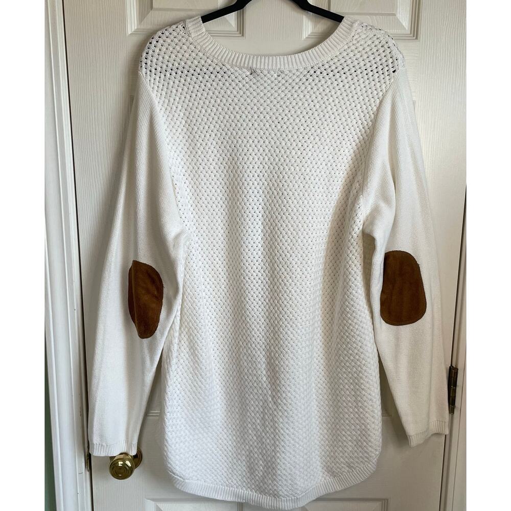 Lety & Me NWT Josey Elbow Patch Knit Sweater Sz 2X Cream Preppy Casual Neutral - Picture 5 of 11